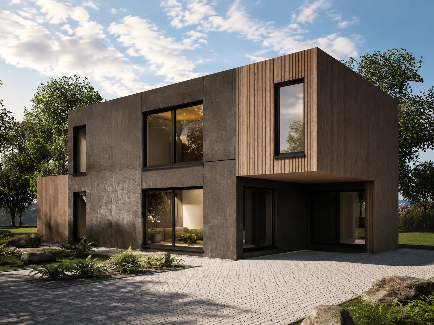 Maison contemporaine bois et minéral